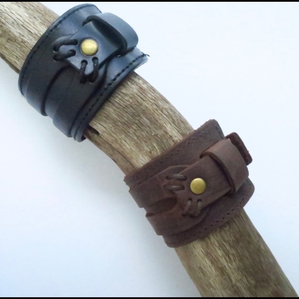 Rustic Black Leather Cuff Bracelet